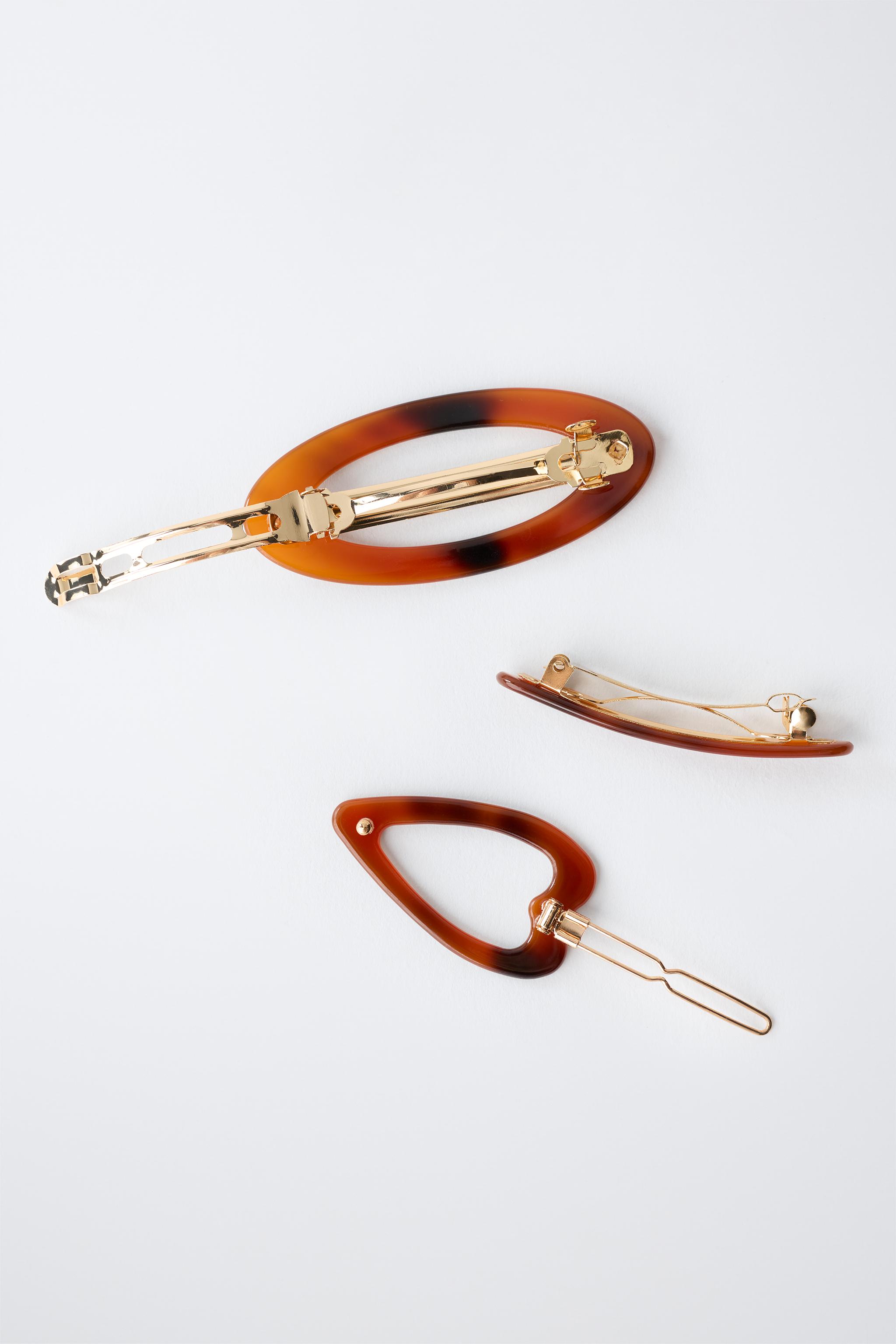 Детские аксессуары Zara THREE-PACK OF TORTOISESHELL HAIR CLIPS — фото 3