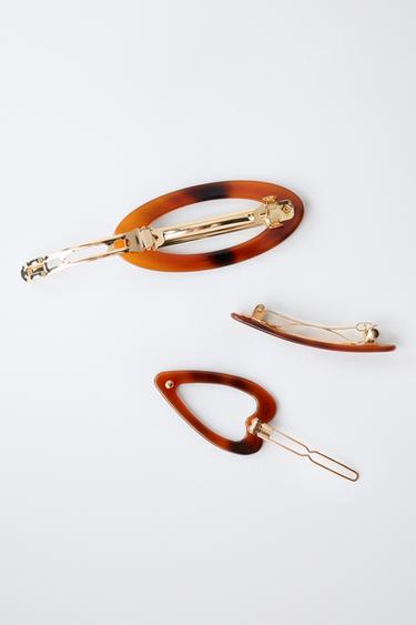 PACK OF 3 TORTOISESHELL-EFFECT HAIR CLIPS - Tortoiseshell by Zara