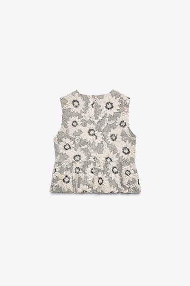 TOP PÉPLUM TEXTURÉ FLEURS - Écru / Noir de Zara - Image 5