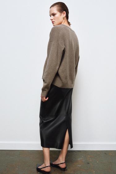 Zara 100% LEATHER SKIRT ZW COLLECTION LIMITED EDITION - Black