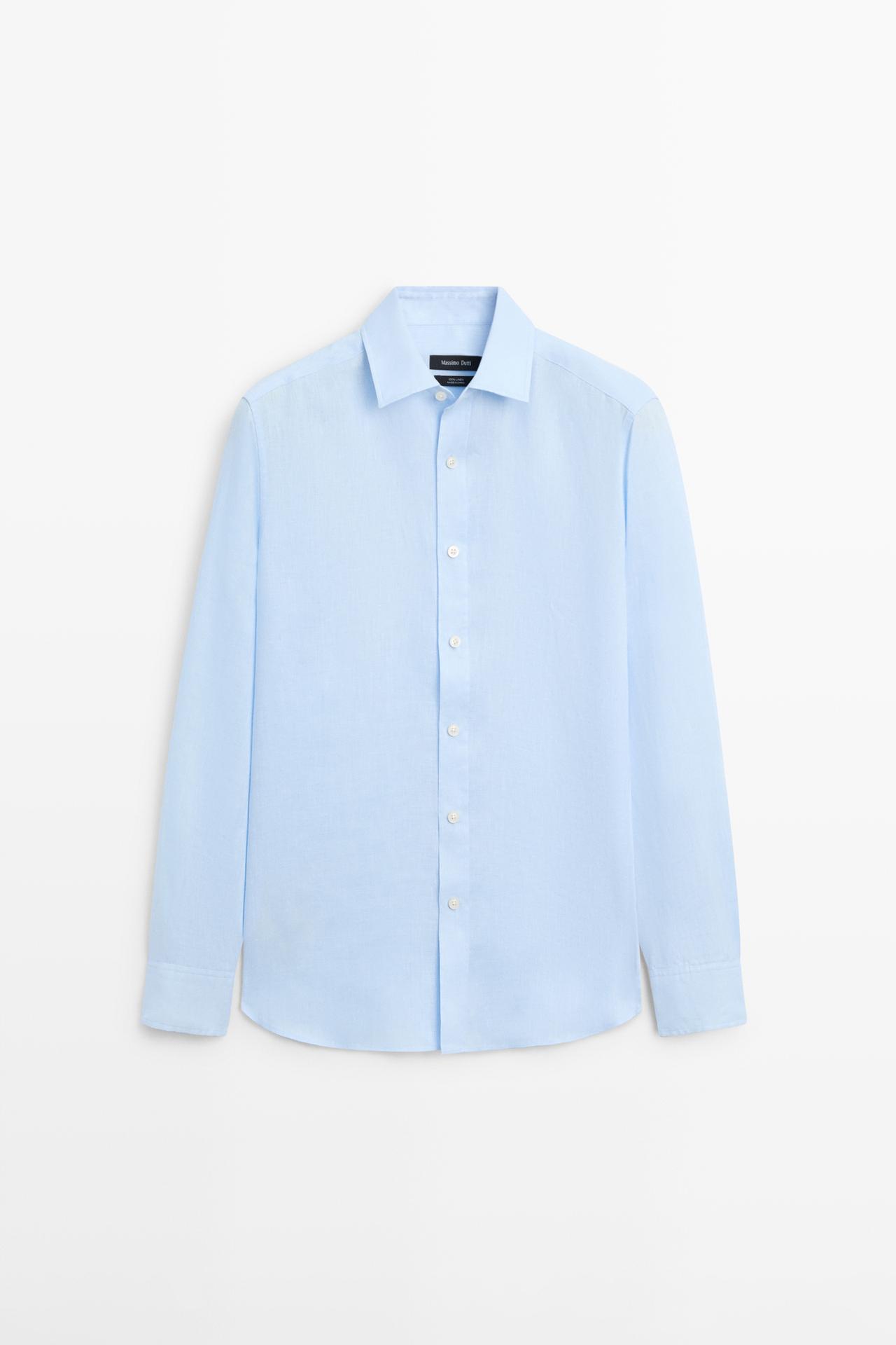 Slim fit 100% linen shirt — Green stripe