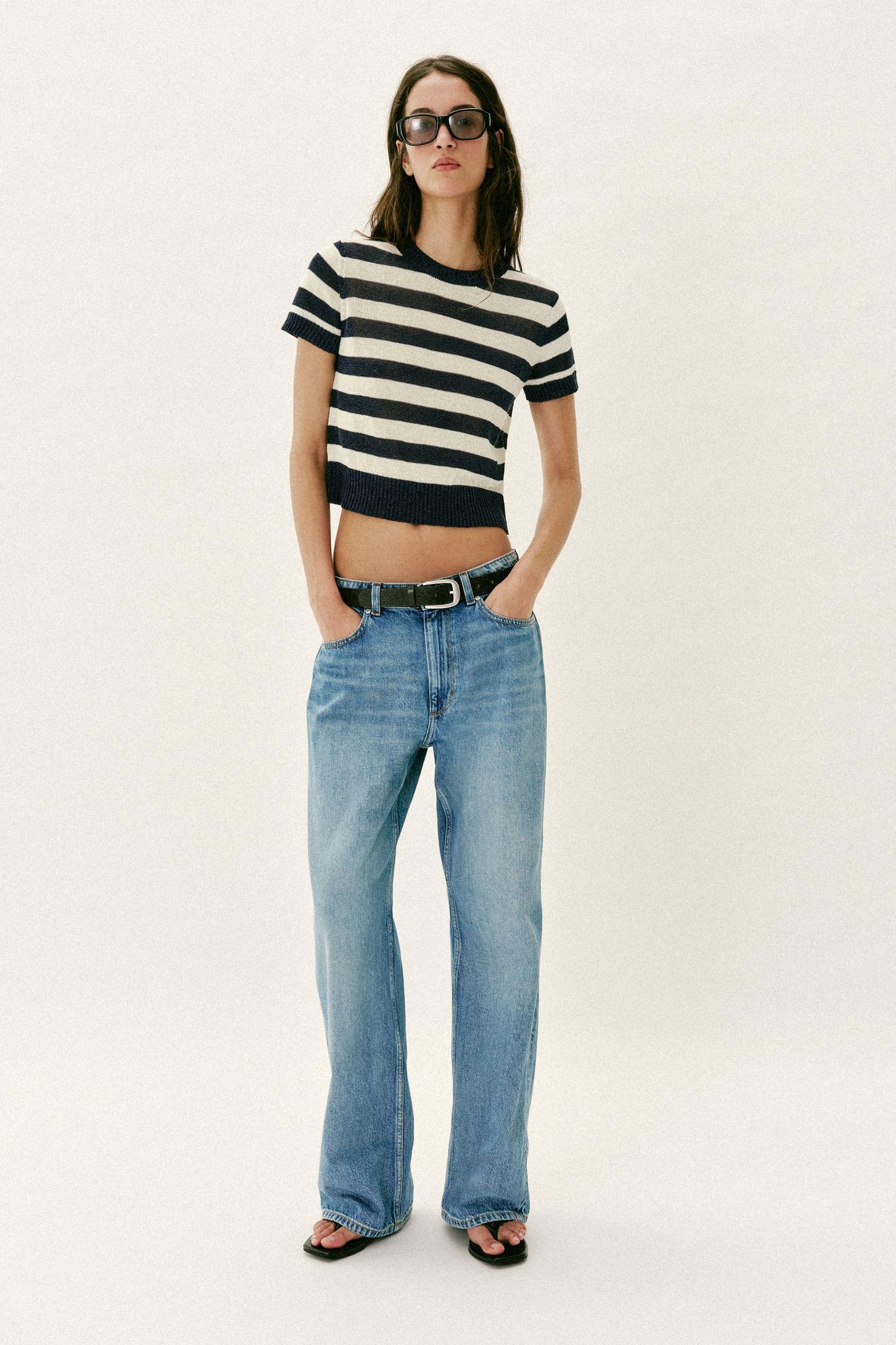 Женский топ Zara Short Sleeve Knit Top, цвет: Полосатый
