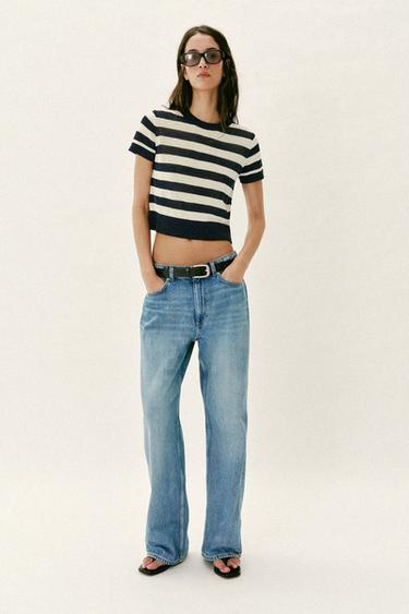SHORT SLEEVE KNIT TOP - striped by Zara