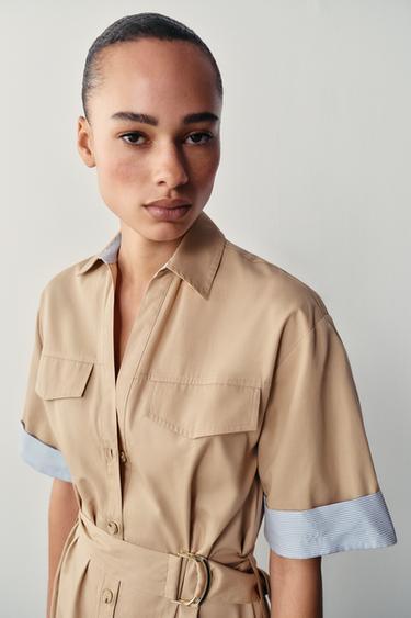BELTED MIDI SHIRT DRESS — Mid-camel 2
