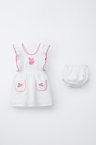 ROBE ET CULOTTE RUSTIQUE FLEUR BRODÉE - Blanc de Zara - Image 0
