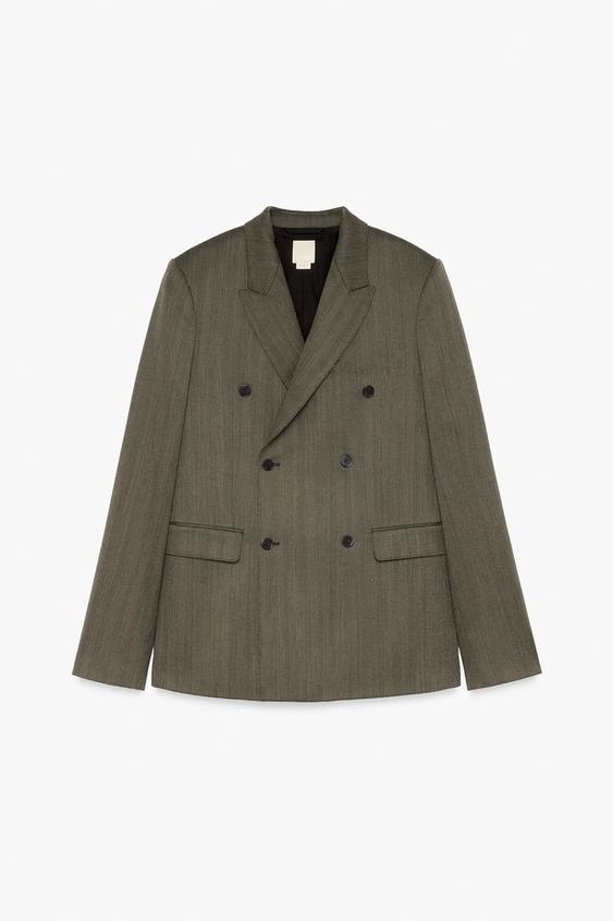 Zara STRUCTURED DOUBLE-BREASTED SUIT BLAZER - taupe brown - Image 0