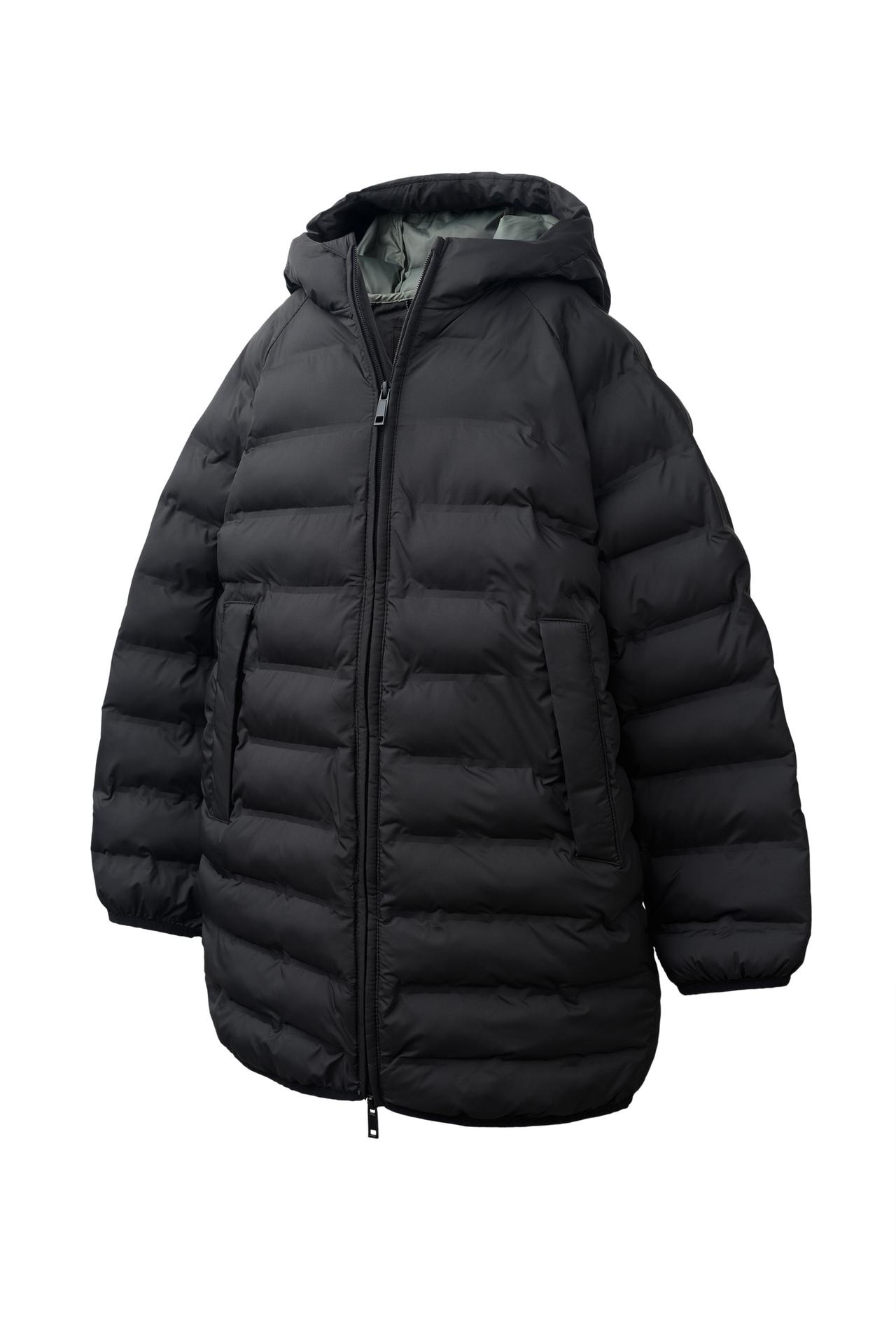 WATER REPELLENT LONG PUFFER COAT — Black