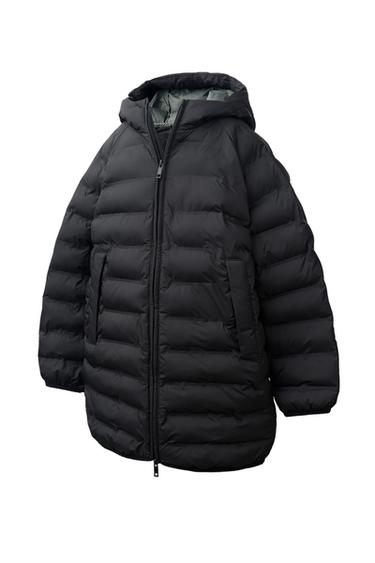 WATER REPELLENT LONG PUFFER COAT — Black 2