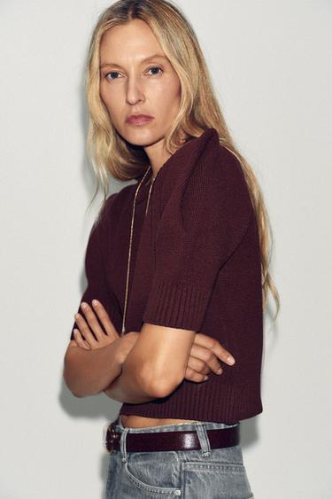 SHORT SLEEVE KNIT TOP - Maroon by Zara - Image 3