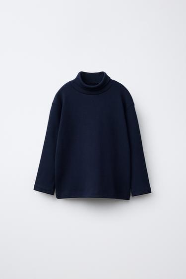 CAMISETA CUELLO VUELTO LISA - Marino de Zara