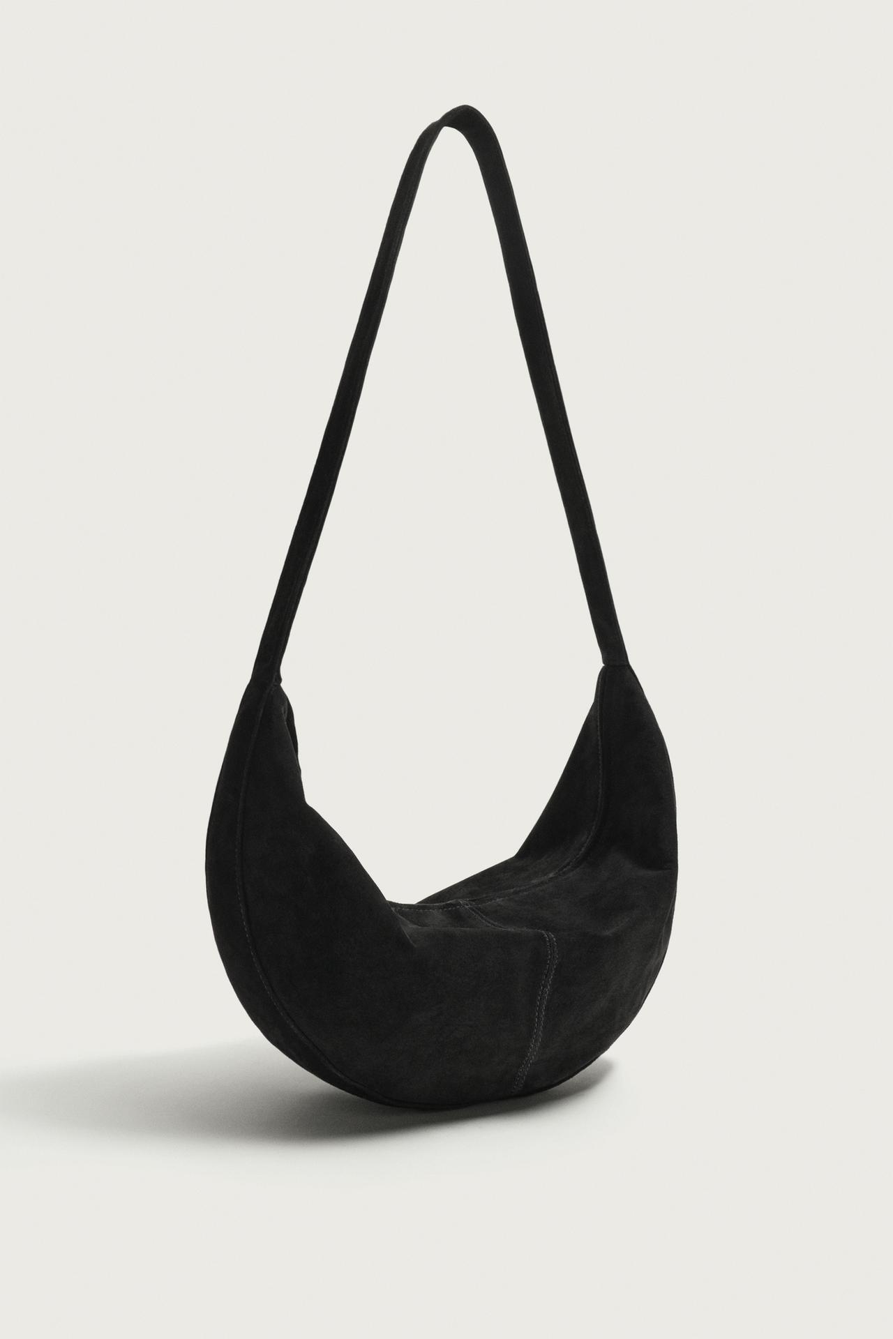 LEATHER SHOULDER BAG — Black