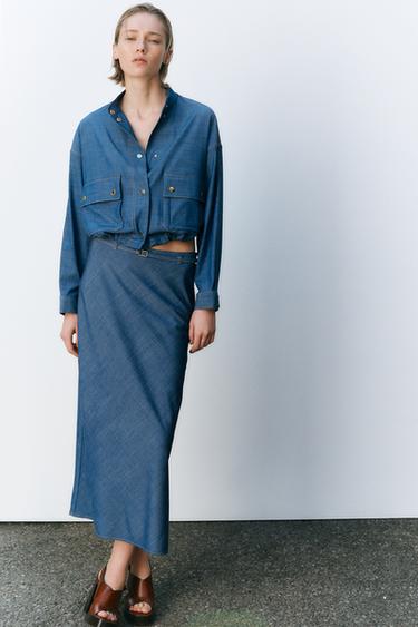 Zara LONG SKIRT WITH THIN BELT - Blue