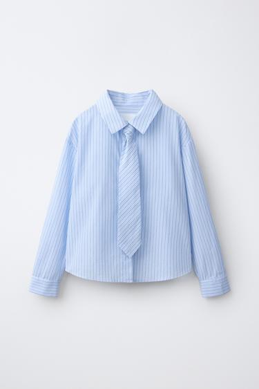GESTREEPT OVERHEMD MET DAS - Blauw / Wit van Zara