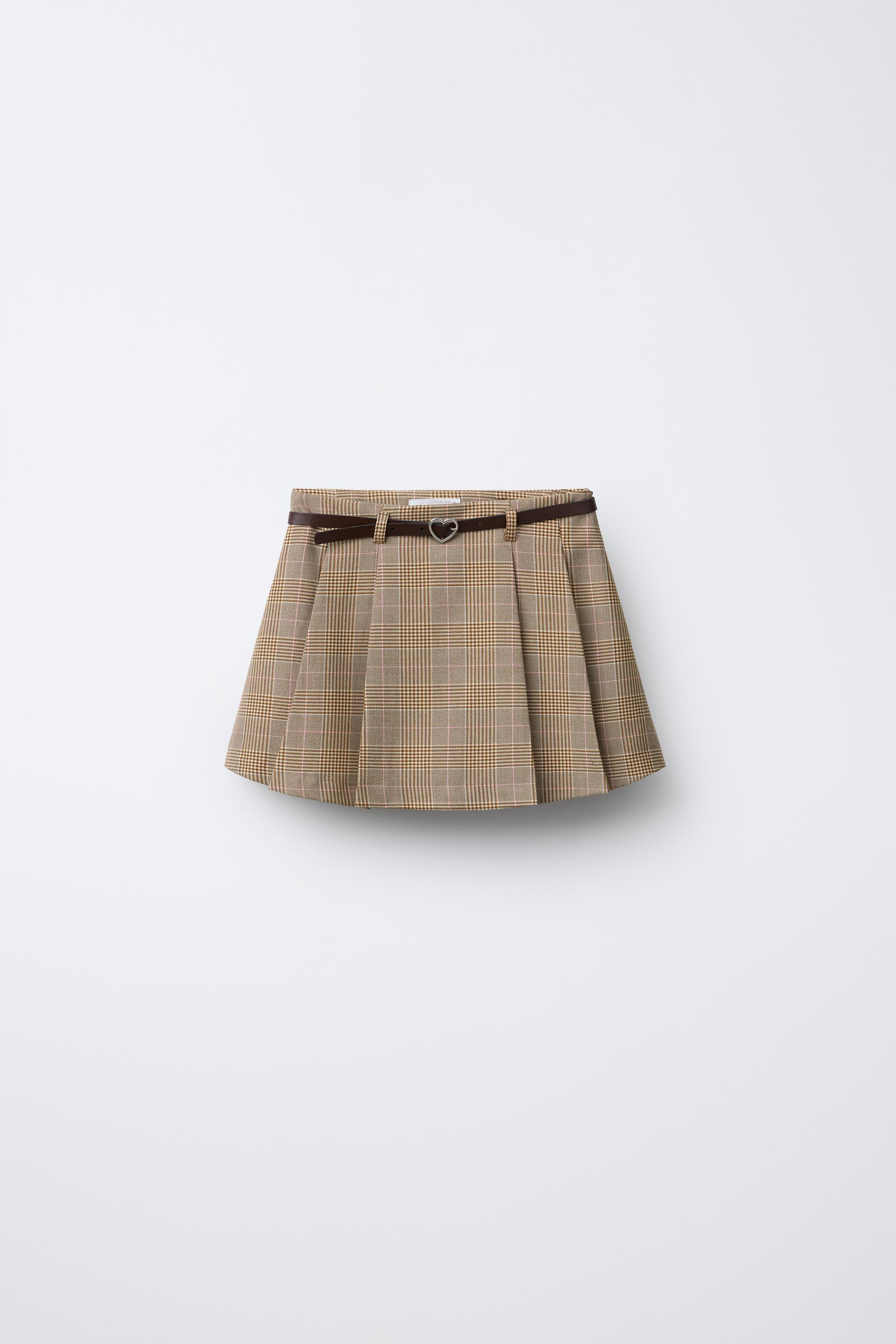 PLAID BELTED SKORT Light beige ZARA United States