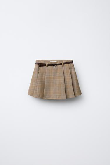 CHECK BELTED BERMUDA SKORT - Light beige by Zara - Image 0