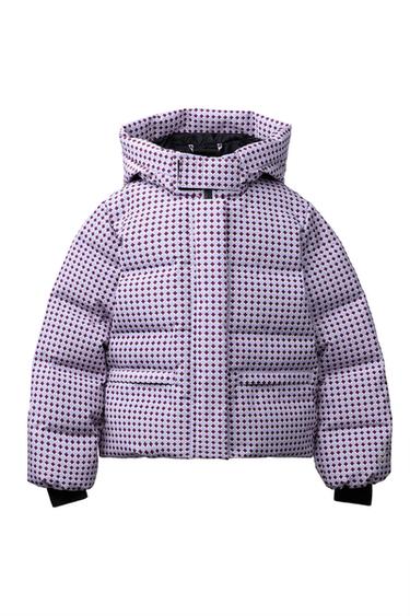 80% DOWN AND 20% FEATHER GEOMETRIC PRINT WATER-RESISTANT AND WINDPROOF RECCO® SYSTEM SKI COLLECTION PUFFER JACKET - Mauve by Zara