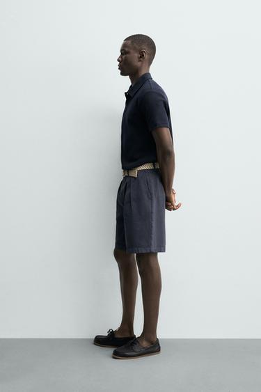 WAFFLE-KNIT TEXTURED POLO SHIRT - Navy blue by Zara - Image 3
