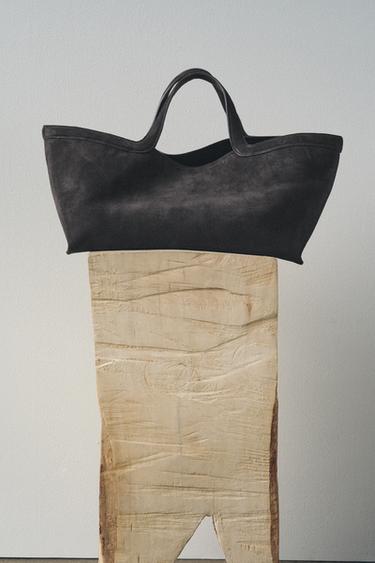 SAC SHOPPER EN DAIM ALLONGÉ - Gris de Zara - Image 0