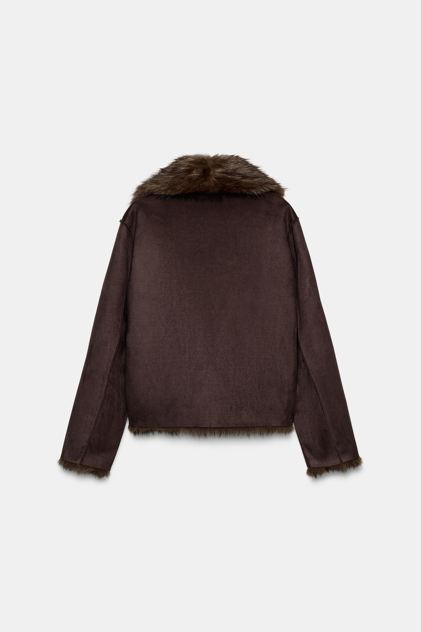 Женская куртка Zara Reversible Faux Fur, цвет: Коричневый — фото 10