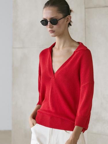 Polo en maille fluide - Rouge de Zara