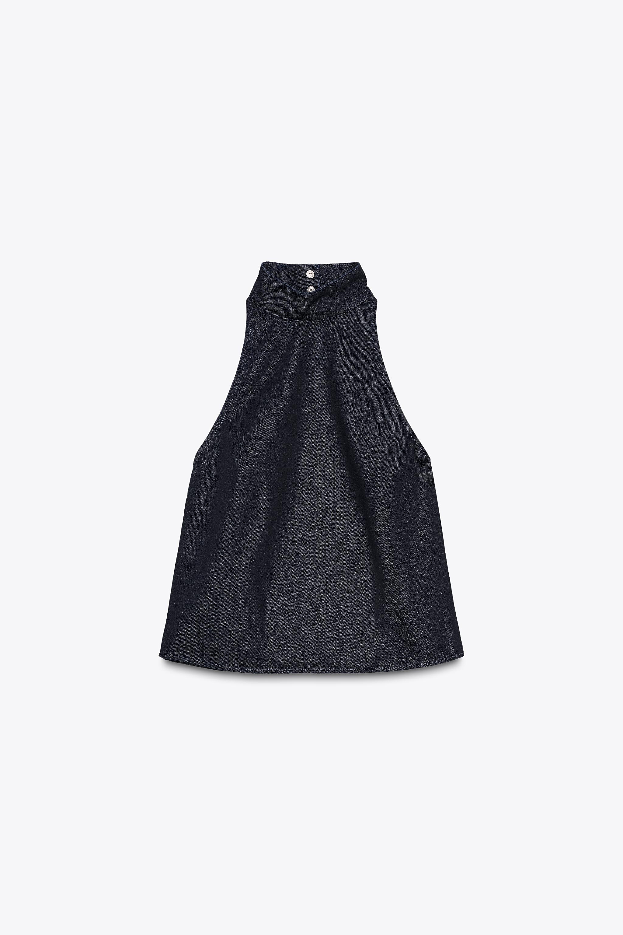 DENIM HALTER TOP TRF - Dark indigo | ZARA United States