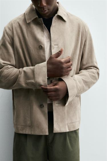 SUEDE LEATHER JACKET - Sand by Zara