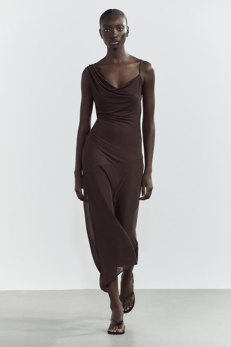 アシンメトリー丈ワンピース - ブラウン | ZARA Japan / 日本 