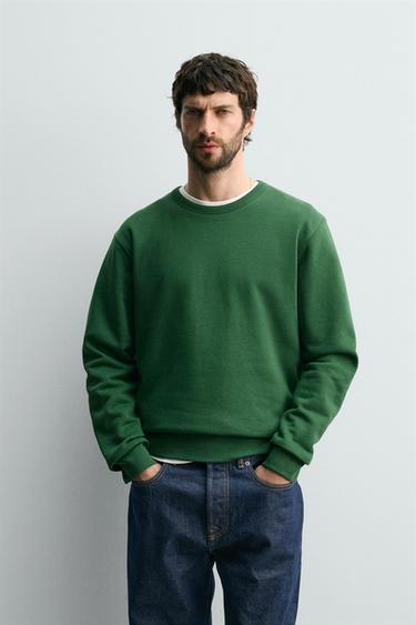 BASIC CREW NECK SWEATSHIRT - Green by Zara
