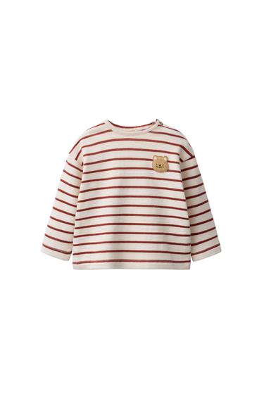 Zara STRIPED BEAR EMBROIDERY T-SHIRT - Ecru