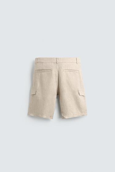SHORT CARGO REGULAR FIT 100% LIN - Beige clair de Zara - Image 7