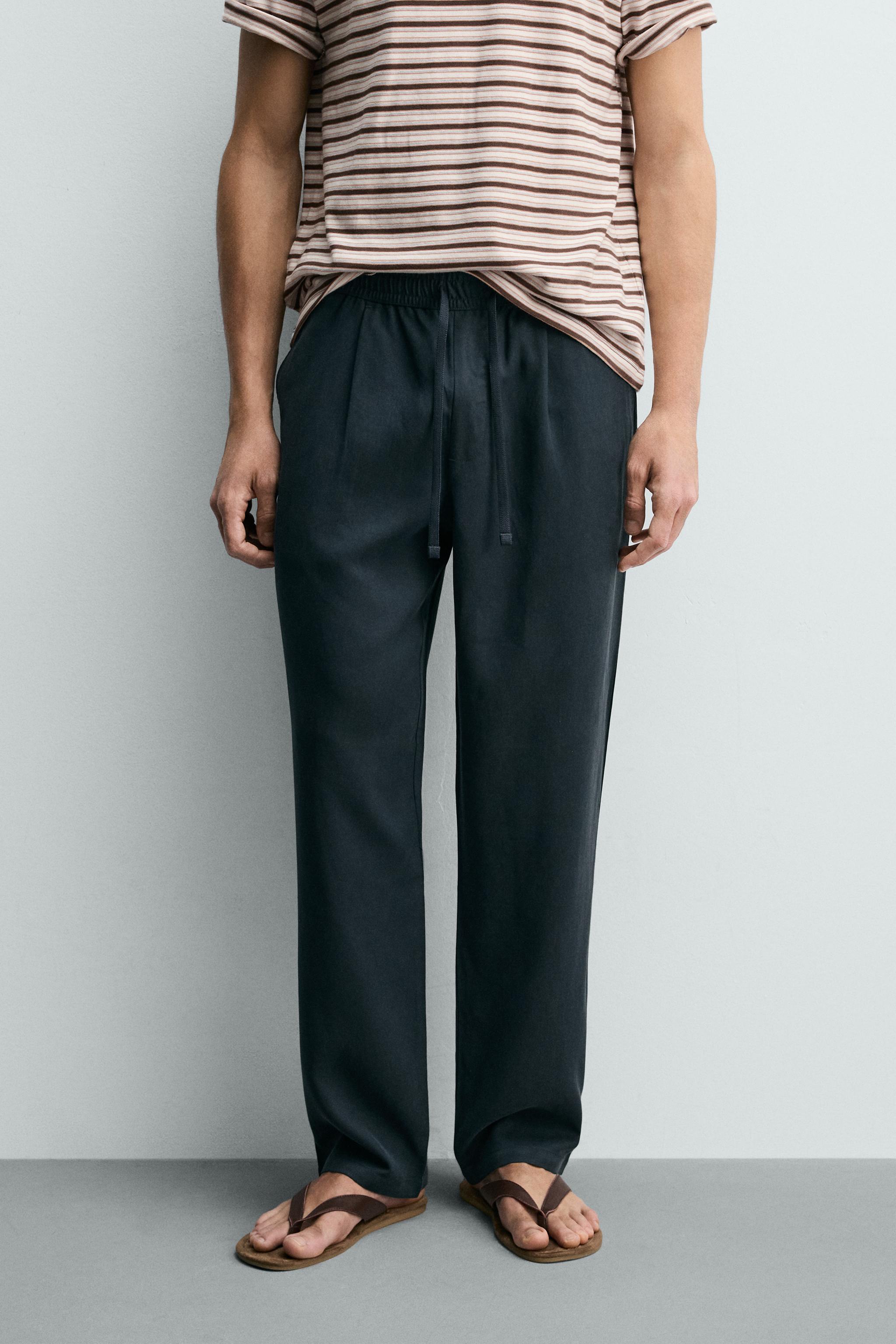 100% LYOCELL RELAXED FIT PANTS — Blue