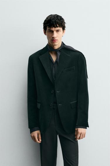 REGULAR FIT VELVET BLAZER - Bottle green by Zara