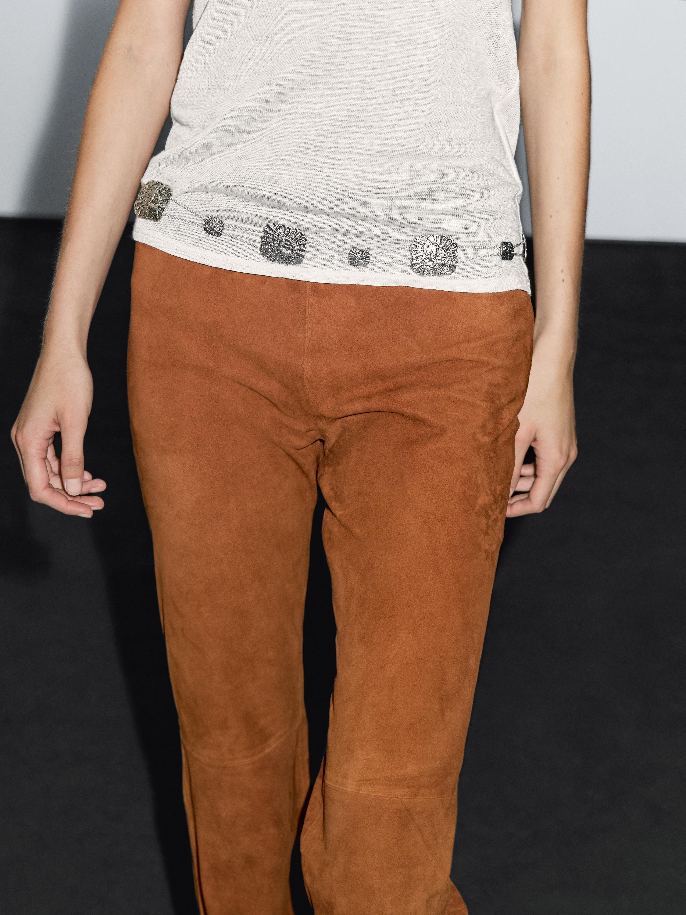 Flared suede leather trousers