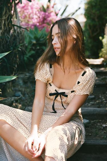 POLKA DOT PRINT DRESS WITH CONTRAST BOW - Ecru by Zara