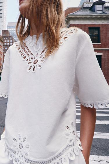ZW COLLECTION EMBROIDERED LINEN BLEND SHORTS - Oyster-white by Zara - Image 4