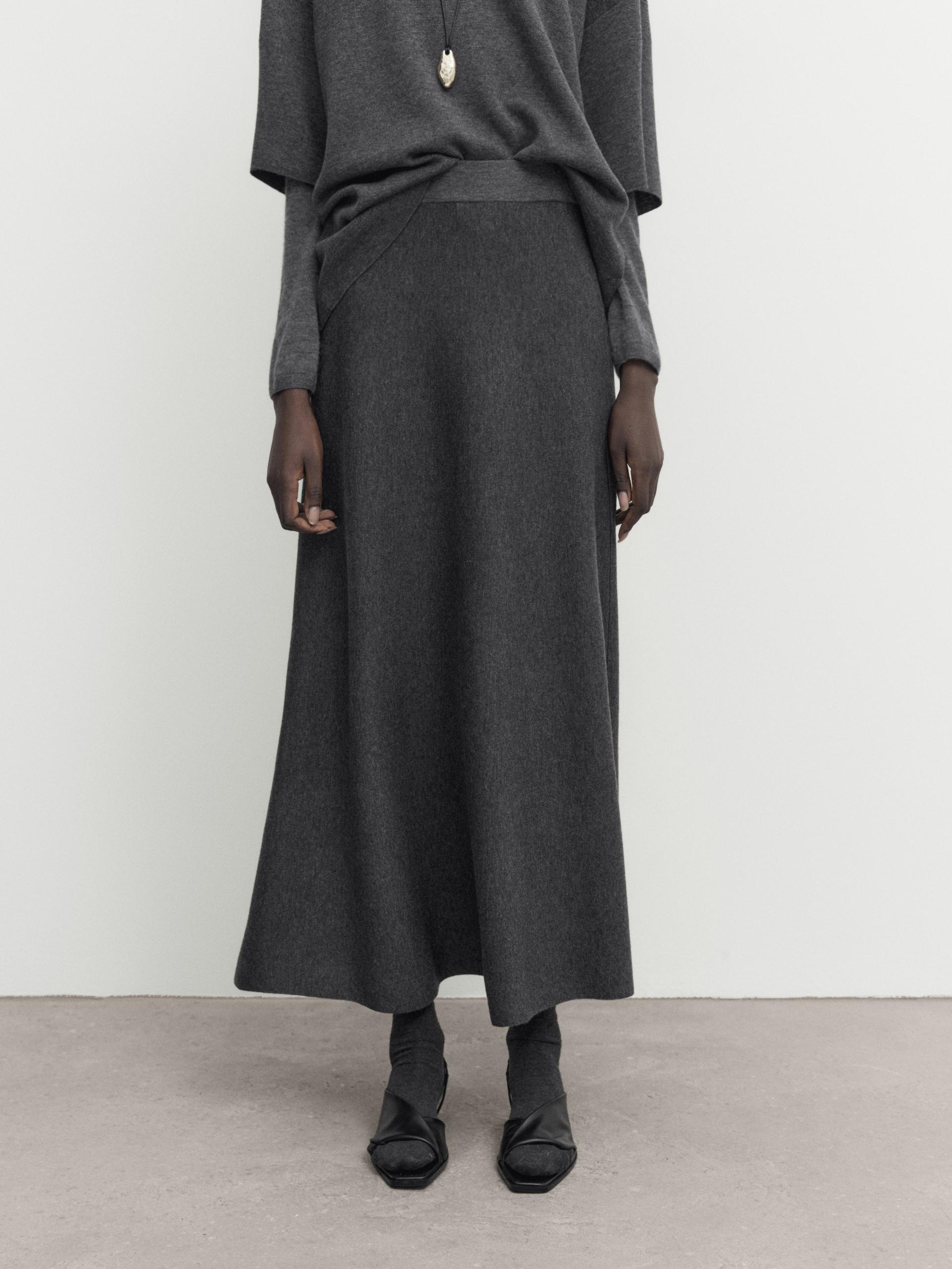 Long flared knit skirt - Mid-gray