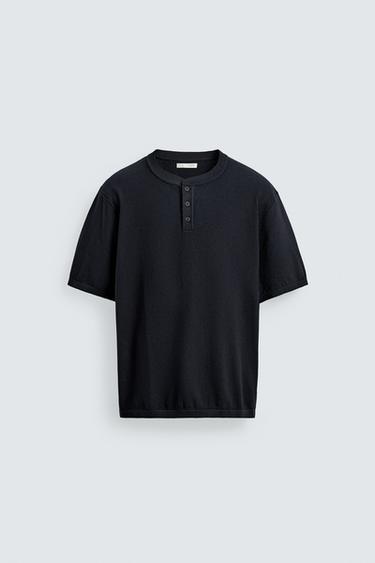KNIT HENLEY T-SHIRT - Dark navy by Zara