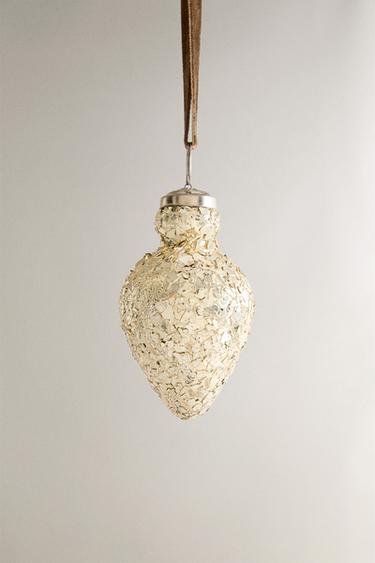 CRACKLED CHRISTMAS TREE BAUBLE - Silver by Zara - Image 0