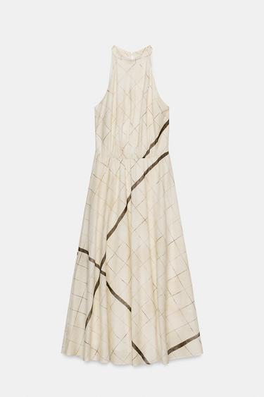VESTIDO HALTER CUADROS - Crudo de Zara - Imagen 0