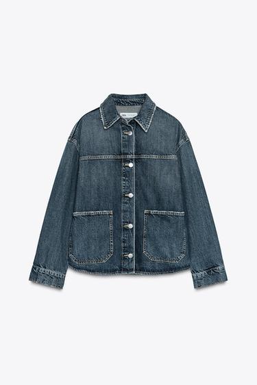 TRF DENIM OVERSHIRT WITH POCKETS - Navy blue by Zara