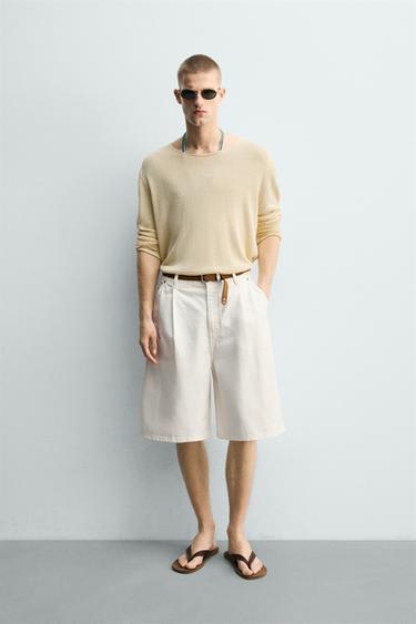 Zaras SHORTS RELAXED FIT MED VECK - Vit