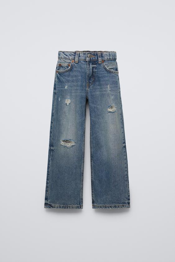RIPPED WIDE LEG JEANS Midblue ZARA Ireland