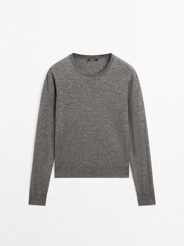 Jersey punto cuello redondo con lana - Gris medio de Zara