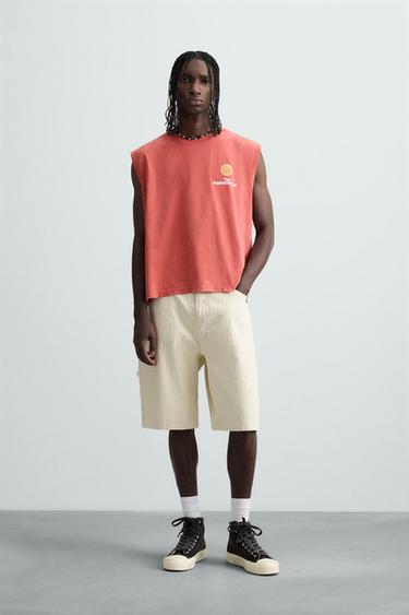 CAMISETA TANK PUNTO ESTAMPADO CONTRASTE - Rojo de Zara - Imagen 0