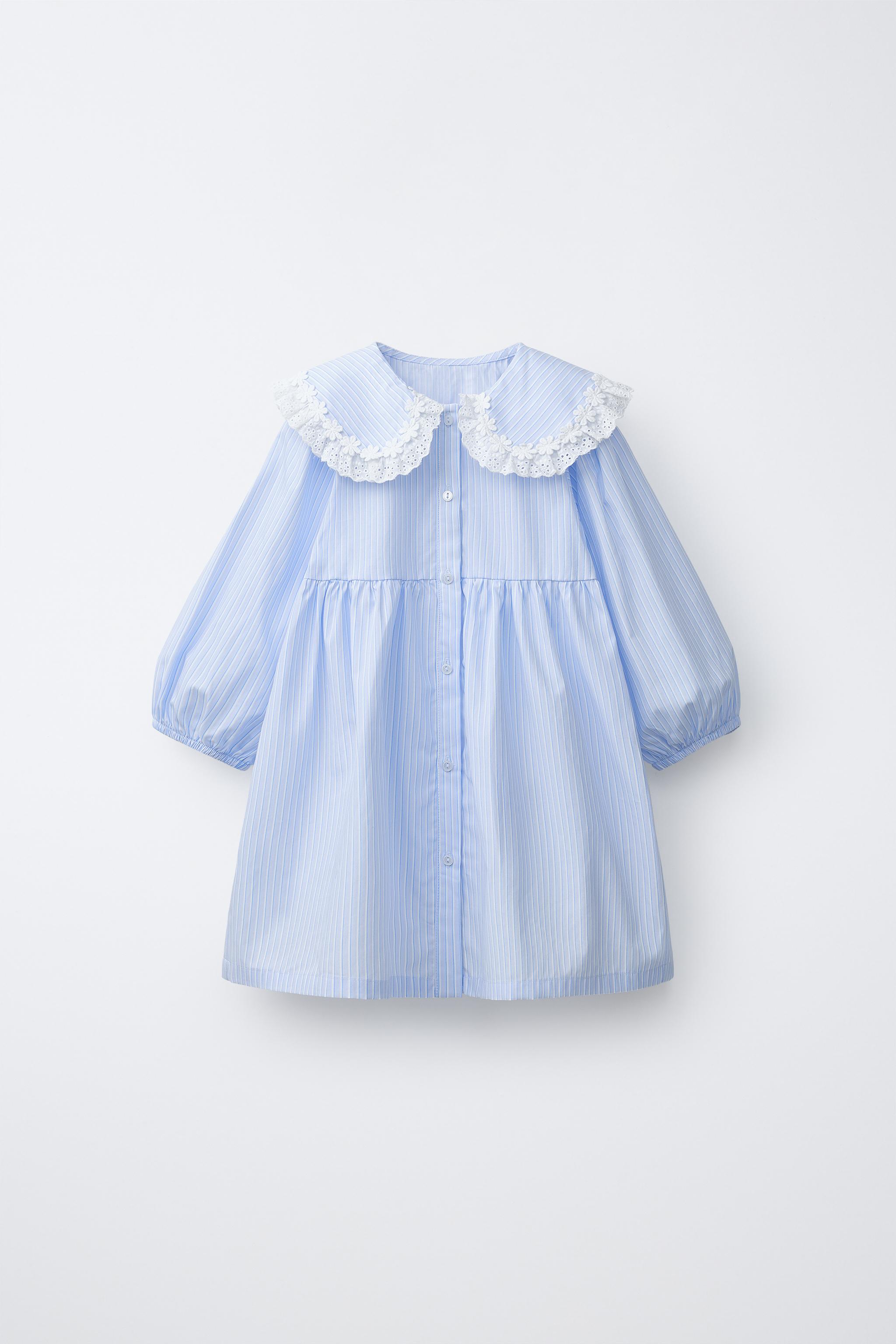 EMBROIDERED POPLIN PETER PAN COLLAR DRESS