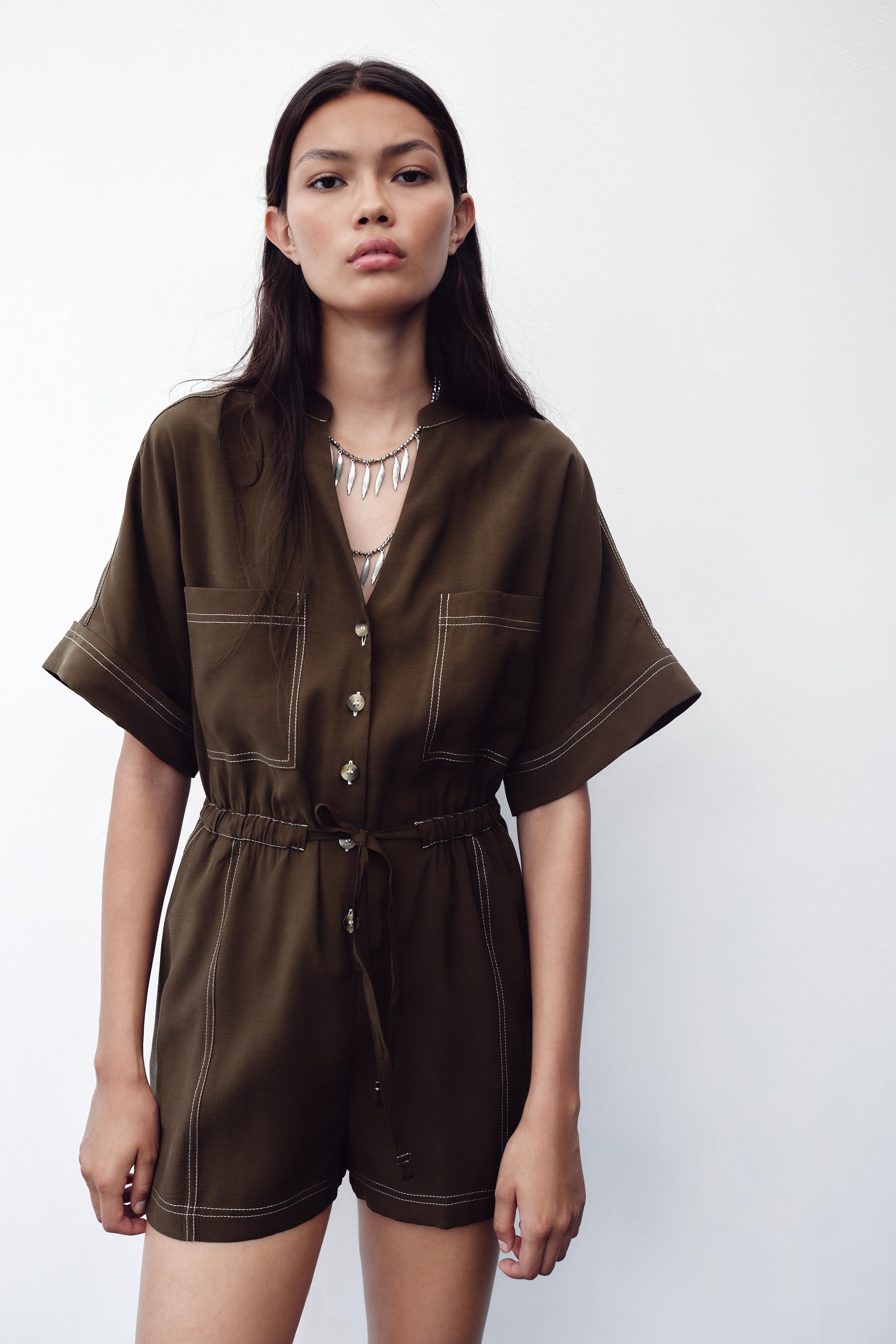 その他 JUMParty SHORT JUMPSUIT WITH TOPSTITCHING - Brown | ZARA Canada