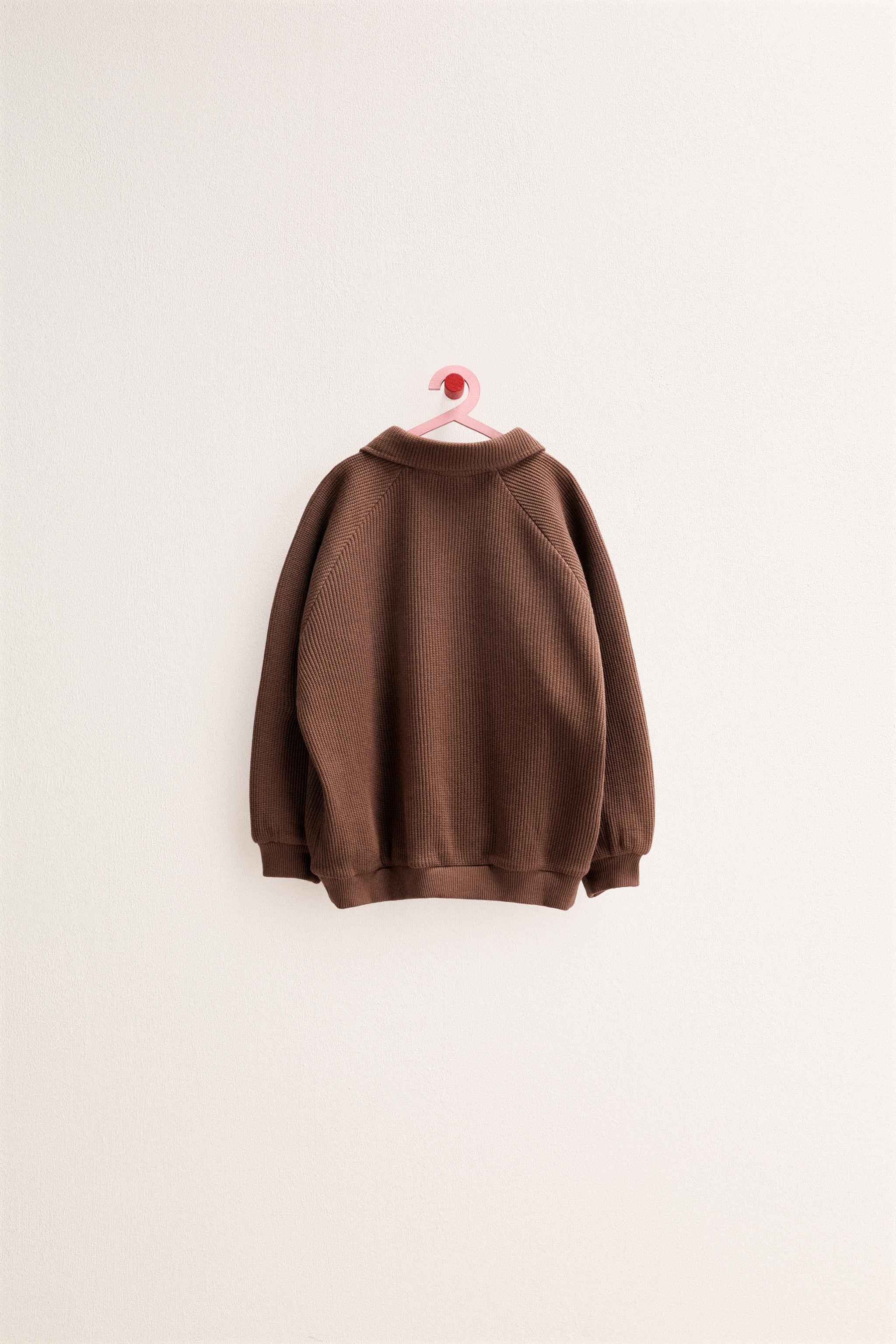 ZARA TIMELESS - WAFFLE POLO SWEATSHIRT - Brown | ZARA United States