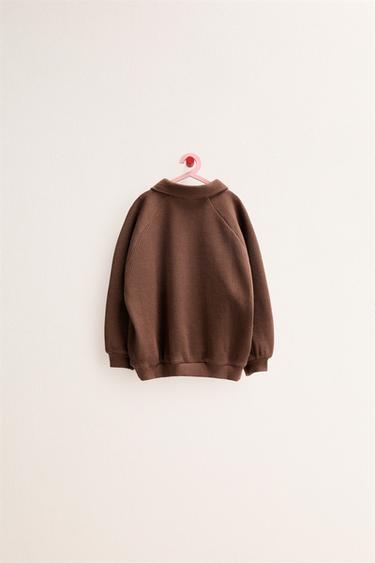 ZARA TIMELESS - WAFFLE-KNIT POLO SWEATSHIRT - Brown by Zara - Image 1