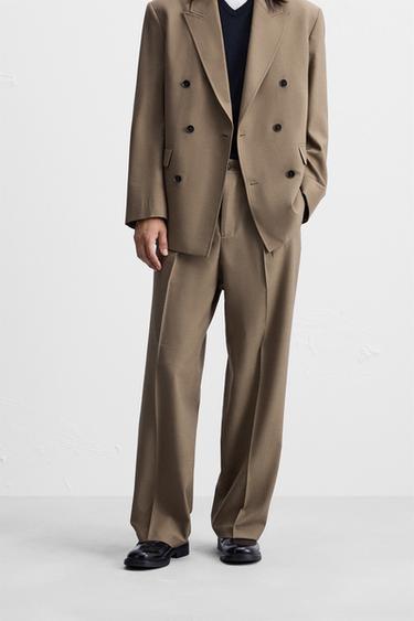 Zara WOOL BLEND SUIT PANTS - Brown / Taupe