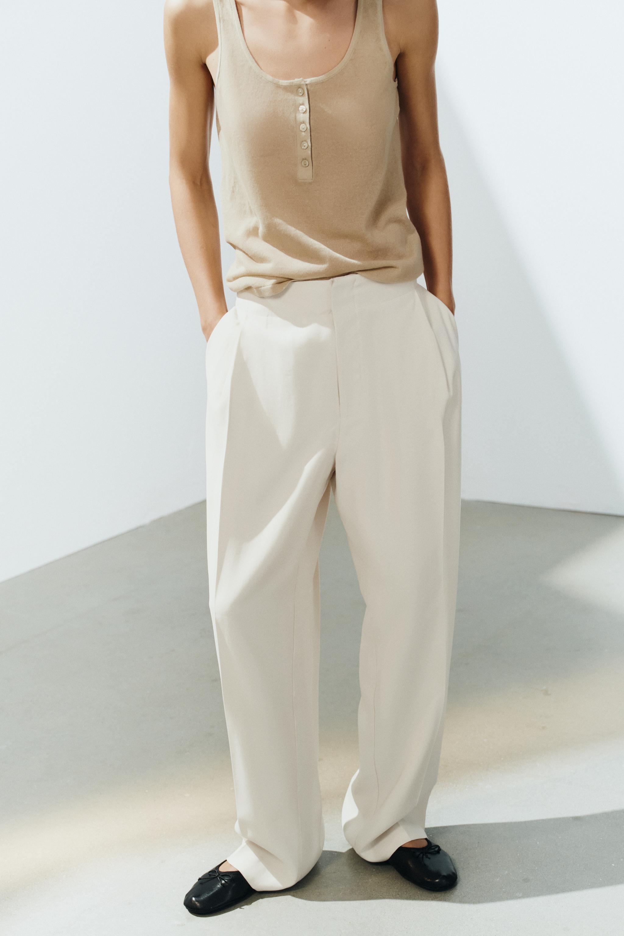 PLEATED FLOWY TROUSERS — Mid-ecru